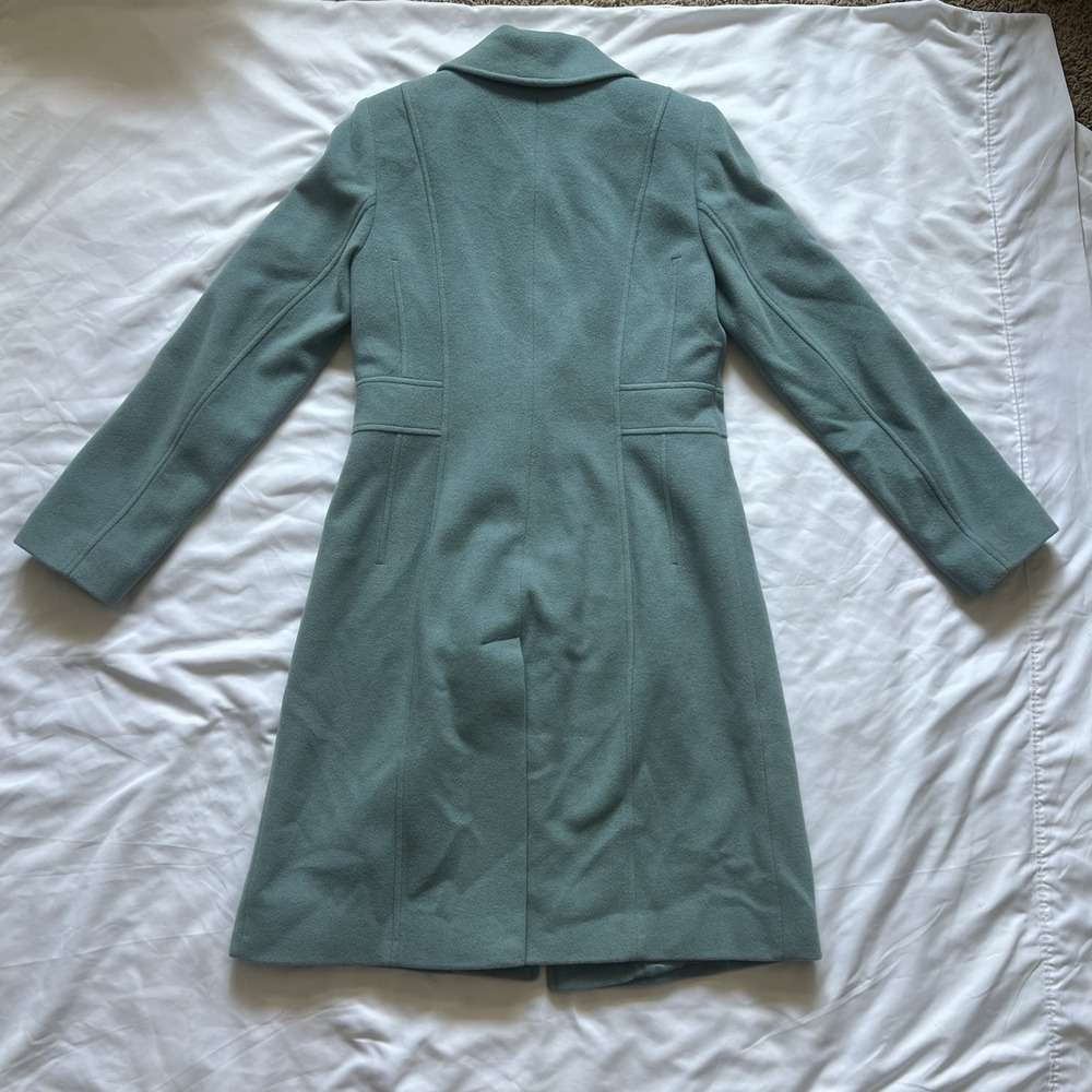Anne Klein Seafoam Blue Full Length Cashmere Wool Blend Collar Coat Size 0 - Picture 10 of 16